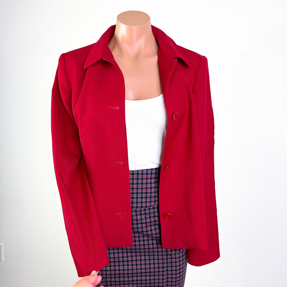 Vintage Talbots Button Lined 100% Wool Collar Long Sleeve Blazer Jacket Red Sz 4